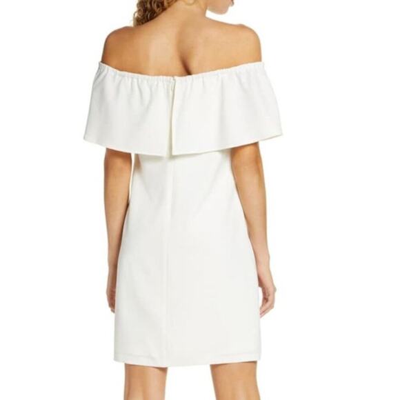 Charles Henry Dress Off The Shoulder Ruffle Overlay Mini Ivory White NWT XS - Picture 2 of 10
